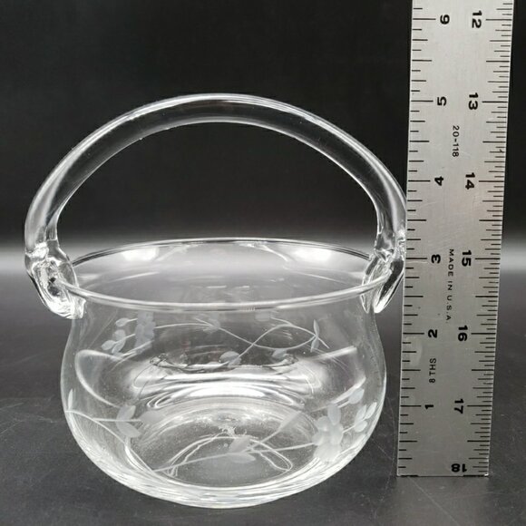 Princess House #685 Heritage Crystal Handled Basket 5" Clear Blown Glass VTG - Picture 8 of 11